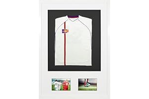 Vivarti DIY - Marco de exhibición de camisa deportiva con doble apertura (50 x 70 cm), color blanco brillante, soporte blanco, tarjeta trasera negra