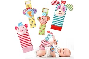Anyfirst Foot Finders & Wrist Rattles Toys for Newborn Sensory Toys, Soft Animal Rattle Gifts for 0 1 2 3 Months Babies Boys Girls, Pig
