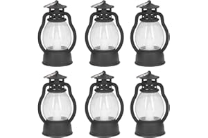 HEITIGN 6 Piezas de Farol Vintage Que Funciona con Pilas, Farolillos LED Parpadeantes, Mini Farolillos Colgantes, Lámparas Decorativas para Interiores Y Exteriores(Negro)