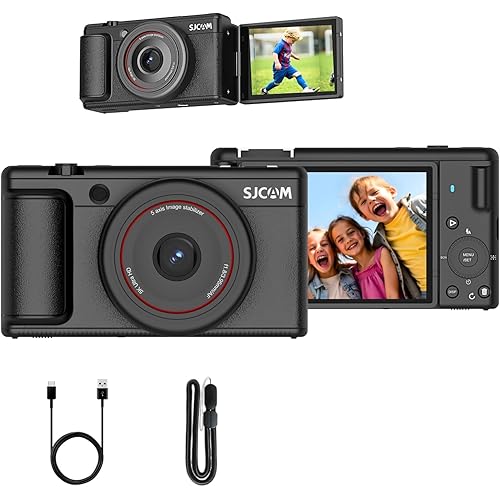 SJCAM ZV200 5K 80MP Flip Screen Digital Camera | 16X Digital Zoom, Sony Sensor with 6-Axis Gyro, 9 Preset Modes, 800 mAh Digital Point and Shoot Camera for Vlogging Beginners (Black)