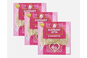 GENERIC Elephant Atta Indian Chappati Roti flat bread Pack of 24 (3 Packs of 8), Just heat & eat with currys, dhals, kebabs as rolls, ready with in seconds, source of fibre, long expiry dates