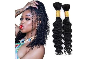 TRUMORE Human Braiding Hair for Boho Braids Human 100g 16 Inch Curly Boho Hair for Braiding Knotless 12A Deep Wave Bulk Bohemian 2 Bundles/Pack Natural Color