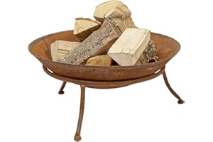 URBNLIVING Cuenco redondo de hierro fundido con efecto óxido para patio, calentador de jardín, camping