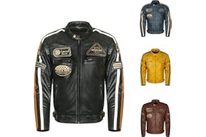 GENERICO Giubbotto Moto Uomo in Pelle di Agnello – Stile Café Racer & Custom Harley | Vintage Cerato a Mano con Protezioni CE