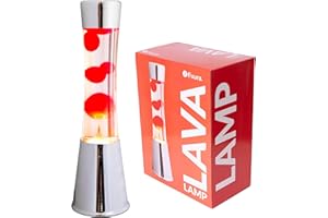 Fisura - Lampada lava rossa. Base cromata argento, liquido trasparente e lava rossa. Lampada ad effetto rilassante. Con lampadina di ricambio. 11 cm x 11cm x 39,5 cm.