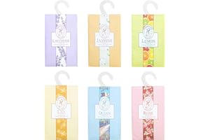 BEEJOY 6 Packs Sachets with Hanging Sachets, Wardrobe Fresheners Different Smelling Aromatherapy Fragrance Sachet Bags for Drawers Closets Room Bathrooms Cars(Lavender Jasmine Lemon Lily Ocean Rose)