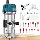 VOBOR Wood Milling Machine Electric Router 800W 30000RPM Hand Milling Machine with 6 Variable Speeds 15pcs 1/4'' Pliers, 6/6.