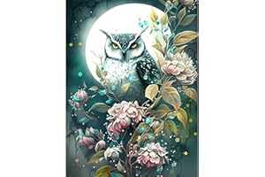 NAIMOER Diamond Painting Kits for Adults, Owl Diamond Art Kits Full Drill 5D Moon Diamond Painting Art, Flowers Diamond Dots Art and Crafts for Gift Home Wall Decor 30x40cm