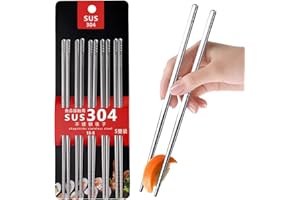 GIUGIO Palillos de acero inoxidable, 5 pares de palillos de metal reutilizables, reutilizables, de metal, aptos para lavavajillas, palillos de metal