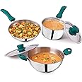 The Indus Valley Stainless Steel Cookware Set 3-Layer Thick Bottom - Set of 5Pcs | Fry Pan (22.8cm/1.5L)+ Kadai (22.6cm/2.1L) + Sauce pan (16.9cm/1.5L) | Kitchen Cooking Combo Pots & Pans