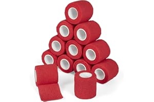 SAGAFLY Haftbandage Verband Selbstklebender 5cm x 4,5m, 12 Rollen Fixierbinde Selbsthaftend Kohäsive Bandage für Erste Hilfe Dog Tierarztwickelband Sport Elastische Binde für Handgelenk, Füße (Rot)