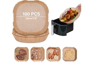 Owelth Backpapier für Heißluftfritteuse 20-24cm, 100 Stück Airfryer Backpapier Eckig, Antihaft Ölfest Einweg-papiereinsatz, Air Fryer Paper Zubehör Papiereinlagen für Ofen Bratpfanne Mikrowelle