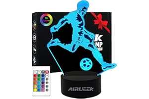 AIRUEEK Regalo de Calcio per ragazzo-3D Luce Notturna Bambini-con 16 Cambi di Colore e Telecomando，Regali di Natale compleanno per bambin, ragazza, ragazzo, Decorazione per la camera dei bambini