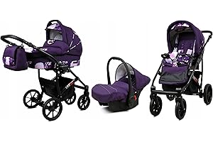 BabyLux® Enfant Poussette Combinée Set 3 en 1 - Largo - incl. Nacelle, Canne, Siège de voiture - Siège Auto - Landau Bébé - avec Sac à langer, Habillage pluie, Moustiquaire etc.