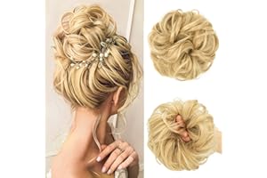 JJstar Haarteil Mit Gummiband, Groß Dutt Haarteil Gelockt Haargummi Mit Haaren Hochsteckfrisuren Haarverlängerung Messy Bun Haarteile für Damen Mädchen Pferdeschwanz (Natürliches Blond)