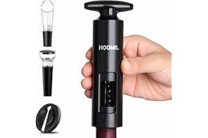 Ensemble D'ouvre-bouteilles de Vin, HOOMIL Ensemble de 4 Ouvre-Bouteilles de Vin Tire-bouchon Professionnel pour Vin avec Coupe-capsule, Bouchon de Vin Sous Vide et Bec Verseur de Vin, Noir