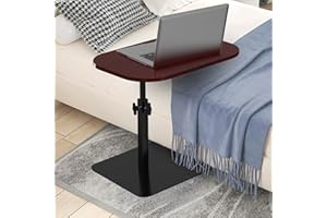 Trajinlity Beistelltisch klein, Höhenverstellbar; 360° Rotierend, solid Wood Side Table; Beistelltisch Sofa mit Metallgestell, Gute Stabilität, für Wohnzimmer,Schlafzimmer (Walnussbraun)