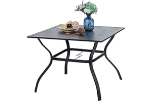 PHI VILLA 37 Inch Outdoor Dining Table Metal Steel Slat Square Patio Dining Table with 1.57" Umbrella Hole for Garden, Backyard and Porch (Classic Black)