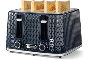 Linsar - 4 Slice Toaster - Unique Curved Texture - Defrost, Reheat, Cancel Functions - 7 Browning Levels, Wide Slots, Removable Crumb Tray - Automatic Switch Off - 1600 Watt (Blue)