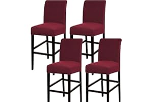 GAMUKAI Bar Stool Cover Counter Stool Pub Chair Slipcover Set of 4 for Dining Room Jacquard Barstool Protector Covers Slipcover Parson Chair Covers (Burgundy, 4)