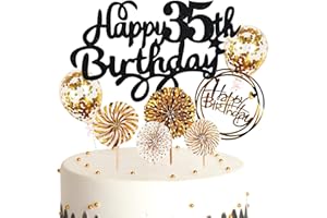 Cymeosh Tortendeko Happy Birthday Kuchendeko 35. Geburtstag Mann Frau, Kuchen Topper Happy 35th Birthday, Cake Topper 35. Geburtstag Ballons Konfetti für Geburtstagstorte Deko 35 Jahre Frauen Männer