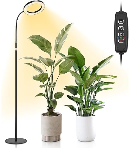 Rayofly Plantenlamp, volledig spectrum, 20 W plantenlicht voor kamerplanten, in hoogte verstelbare groeilamp met timer 4/8/12 uur en COB plantengloeilamp, staande groeilamp voor grote planten