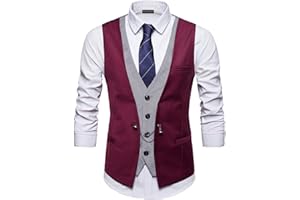 YCUEUST Chaleco Hombre de Vestir Traje Boda Ceremonia Waistcoat Blazers Sin Mangas