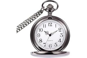 UEOTO Mens Pocket Watch with Chain, Classic Vintage Quartz Pendant Fob Pocket Watches for Dad/Grandfather/Grandpa, Men Pocket Watch as Retro Gifts for Father's Day/Birthday/Anniversary Day