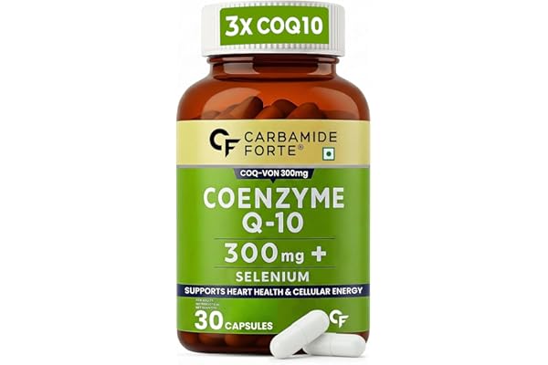 Carbamide Forte Coenzyme Q10 CoQ10 Supplement 300mg with Selenium 40mcg Coq10 Ubiqinol Supports Heart Health and Vascular Health 100% Vegetarian 30 Capsules (pack of 1)