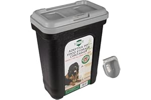 ADEPTNA Large 30L Pet Food Storage Container Flip Top Locking System with Integrated Scoop – Airtight Pet Dog Cat Animal Birds Dry Food Dispenser Bin (GREY LID)