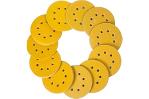 STEBRUAM Disco de Lija Papel de Lija de 110 Piezas 60/80/100/120/150/180/240/320/400/600/800 Granos Discos de Lija 125mm Papel abrasivo autoadhesivos Discos de Pulir 8 Agujeros para Lijadora orbital