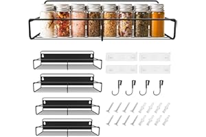MYSELVED Spice Racks Organiser Wall Mount 4Pack,Mounted Condiment Holder Wall Mounted with Adhensive Stickder and Screws for Kitchen Condiments &Inside Cupboard Spice Organizer Tidy