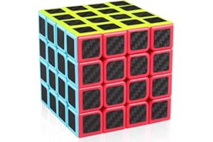 cfmour Speed Cube 4x4x4,Smooth Magic Carbon Fiber Sticker rube Speed Cubes,Enhanced Version,Black