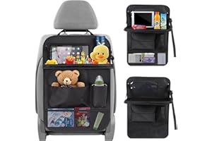 AONAT Organizador para Coche,Organizador Asiento Coche Niños con Comedor Poseedor Bandeja,Protector de Asiento,Multi-Bolsillo de Almacenamiento para iPad Tablet Botella Bebida,Negro