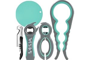 CHIVENIDO Flaschenöffner für Senioren - 5 Set Deckelöffnern für Schraubgläser, 6-in-1, 5-in-1 und 4-in-1 Glasöffner, Schraubdeckelöffner für Schwache Hände, Glasöffner-Polster und Korkenzieheröffner (Blau)