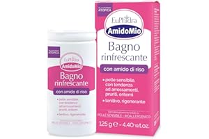 ZETA FARMACEUTICI SPA Euphidra - AmidoMio Bagno Rinfrescante, Polvere Lenitiva con Amido di Riso 100% puro, per Pelli Delicate e Sensibili, Rinfrescante e Antinfiammatorio, Flacone 125g