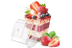Huanmin 30 Pcs Monoporzione per dolci, 150ml Bicchierini finger food, Finger food con coperchio e Cucchiaio, Tazze da dessert trasparenti per il gelato, Budino, Mousse, Riso, Apericena
