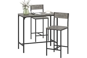 HOMCOM 3-Piece Bar Table and Stools Set, Industrial Breakfast Bar Set with Footrest, Backrest, Metal Frame, Kitchen Table and 2 Chairs for Dining Room, Small Space, Charcoal Grey