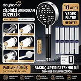 DEYHOME Filtreli Duş Başlığı, 6 Kademeli Su Akışlı, Basın&ccedil; Artırıcı, Kaymaz Silikon Kaplama, Siyah-G&uuml;m&uuml;ş, 10 Yedek PP Filtre 
