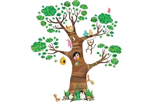 DECOWALL DL-1709 Olbrzymie drzewo i zwierzęta Naklejki ścienne dla dzieci Naklejki ścienne Peel and Stick Zdejmowane naklejki ścienne dla dzieci Przedszkole Sypialnia Salon