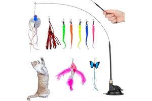 Oziral 10 Piezas Juguetes para Gatos, Juguetes Interactivos para Gatos, Varita para Gatos con Campana y Ventosa, Juguetes Intercambiables para Gatos con Pluma