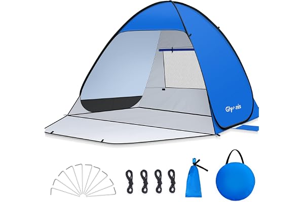 Glymnis Tente de Plage Pop Up pour 1-2 Personnes (S) 3-4 Personnes (L) Abris de Plage avec Porte à Glissière Protection UV 50+ Contre Le Vent
