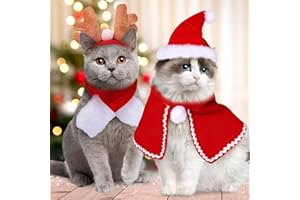 Colmanda Weihnachtskostüm für Katzen, 4 Stück Haustier Weihnachtskostüm, Hund Weihnachtskostüm, Weihnachtsmann-Mütze, Verstellbar Schal, Geweih, Haustier-Kleidung für Hunde, Katzen, Welpen, Geschenk