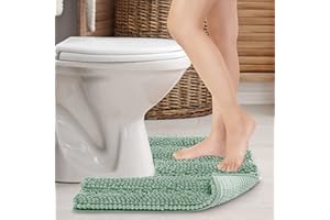 JARITTO Non Slip Toilet Mat Pedestal Mat for Toilet Bathroom Shower WC Bath Mat Rug Absorbent Machine Washable Microfiber Chenille Thickened Soft - U Shape 51x51cm (Clearly Aqua)