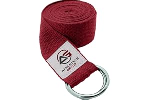 ATHLETICS GEAR AG Yoga Strap Belt with Metal D-Ring Buckle, 6ft long & 1.5 inch wide, Made with Durable Cotton for Stretching and Flexibility