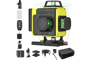 NUMNER Niveau Laser Autonivelant 360° X 4, Lazer Niveaux Chantier 4d 16 Lignes Laser, Mode Impulsion ExtéRieur, 2 X Batterie,Nivellement Automatique, Support Rotatif, TéLéCommande (Sans TréPied)
