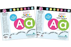 Barker Creek 3 1/4" Circle Letter Pop-Outs 2-Pack, Happy, Jazz Up Your Bulletin Boards with These Colorful Letters, 420 Upper and Lowercase Letters, Numbers & Punctuation Marks (3644)