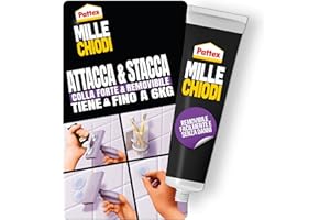 Pattex Millechiodi Attacca & Stacca, Adesivo di Montaggio, Colla Forte Attacca Tutto per Mensole, Scaffali e Appendiabiti a Parete, Adesivo Forte Facilmente Rimovibile, 1 Tubo da 44 g