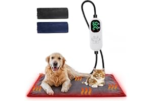 Angelpet Tappetino Riscaldante per Cani Gatti XL 60x90cm – Cuscinetto Elettrico per Animali Domestici, 30-60℃ Temperatura, 14 Timer (0-12/24H), Cavo Anti-Morso 1,8m, Auto Screen-Off, 2 Fodere Lavabili