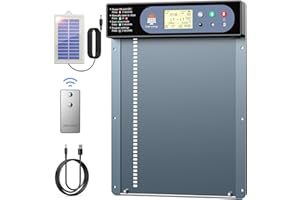Porte Poulailler Automatique Solaire avec Affichage LED, CHAMUTY Porte Automatique Poulailler en Aluminium avec Capteur de Lumière, Minuterie, Télécommande, Deux Méthodes de Chargement, Anti-pincement